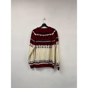 Vintage JCPenney Sweater Mens Medium Red Fair Isle Acrylic Knit Pullover 80s